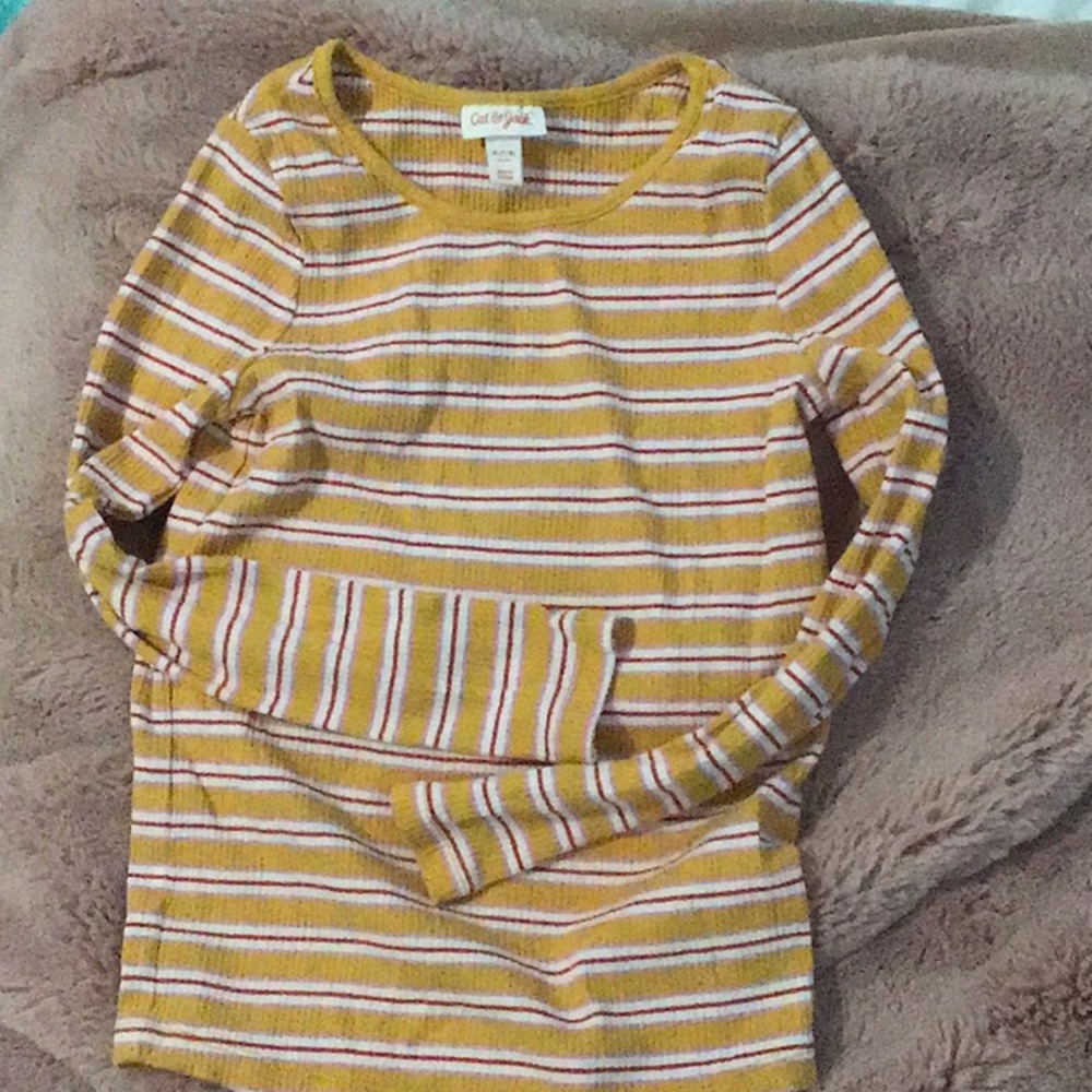 Yellow and red cat and jack striped shirt